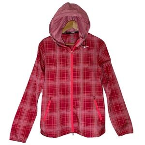 Nike Phenom Vapor Pink Red Plaid Hooded Running Gym Yoga Activewear Jacket M